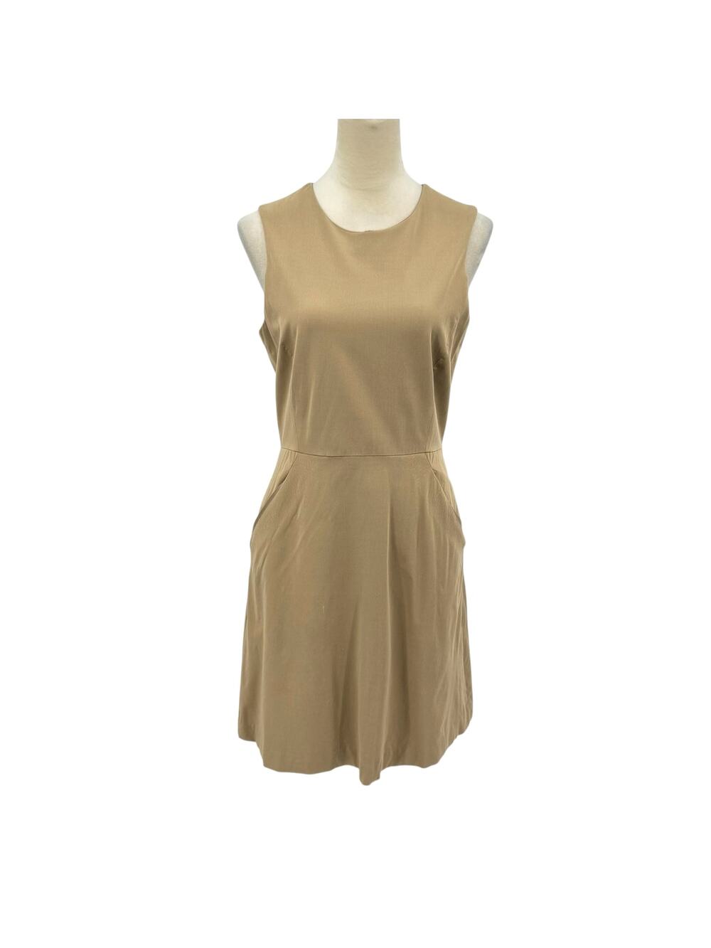 Theory Sz 8 Vintage Y2K Tan Brown Solid Sleeveless Stretch Academia Sheath Dress - Picture 1 of 12